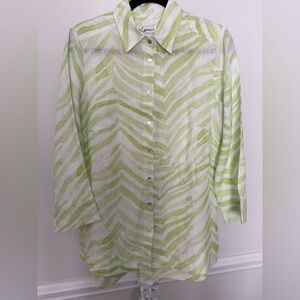iLinen blouse stripes size medium new with tags green white